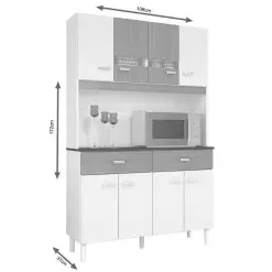 Cozinha Manu Compacta 8 Portas 2 Gavetas Branca com Preto medidas