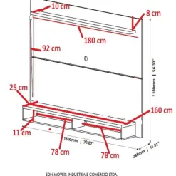 Painel Max para TV ate 60 Polegadas EDN Moveis Medidas