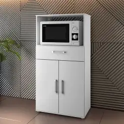 Balcao Multiuso 2 Portas 1 Gaveta com Espaco Para Microonda Marcele Branco