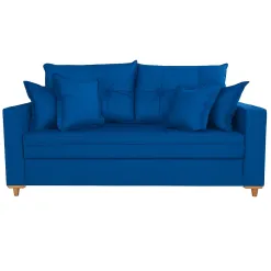 Sofa Vicam 05 Com Almofadas Soltas 3 Lugares Tecido Linho 200cm Azul