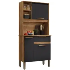 Armario De Cozinha Lia 3 Portas 1 Gaveta Salleto Cinamomo Preto