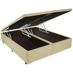 Base Box Bipartida Bau Universal Casal 43x188x138 Tecido Corino Bege