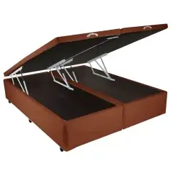 Base Box Bipartida Bau Universal Casal 43x188x138 Tecido Corino Cor Marrom