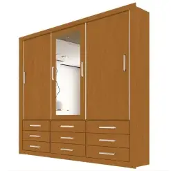 Guarda Roupa Casal Anjos 3 Portas 9 Gavetas Com Espelho Cinamomo