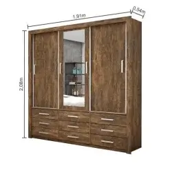 Guarda Roupa Casal Anjos 3 Portas 9 Gavetas com Espelho