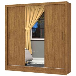 Guarda Roupa Casal Dubai Com Espelho E 3 Portas De Correr Cinamomo