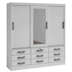 Guarda Roupa Meridian 3 Portas 9 Gavetas Casal com Espelho