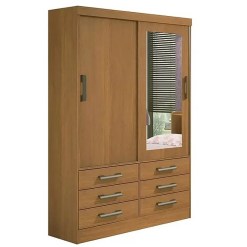 Guarda Roupa Meridian 2 Portas 6 Gavetas Solteiro com Espelho Cinamomo