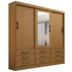 Guarda Roupa Meridian 3 Portas 9 Gavetas Casal com Espelho Cinamomo