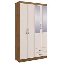 Guarda Roupa Treviso 104 Com Espelho 4 Portas 2 Gavetas Nogueira Off White