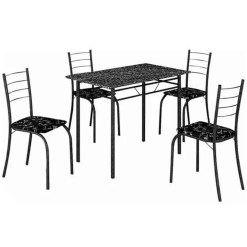 Mesa Rio Tampo Granito Preto 100x60cm Com 4 Cadeiras Tubular Branco Teixeira Cinza Com Preto