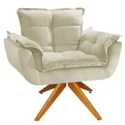 Poltrona Opalla Giratoria Tecido Suede Bege