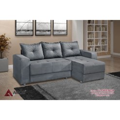 Sofá Florença 3 Lugares com Chaise Tecido Suede 200cm