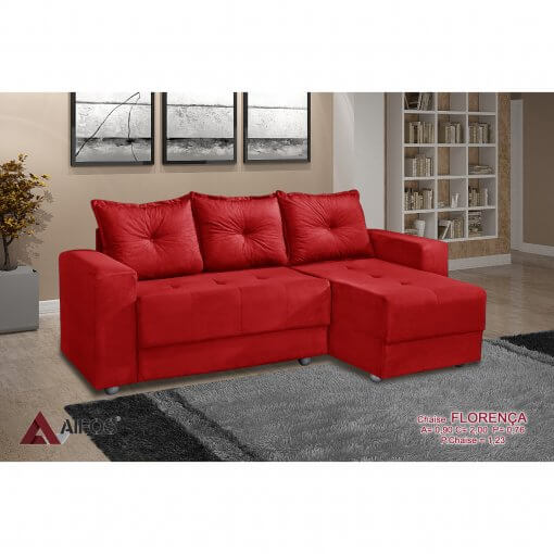 Sofa 3 Lugares com Chaise Florenca vermelho
