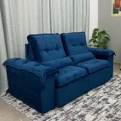 Sofa Arsenal 3 Lugares Retratil E Reclinavel 200cm Tecido Veludo Aifos Foto Real Azul