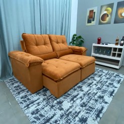 Sofa Arsenal 3 Lugares Retratil E Reclinavel 200cm Tecido Veludo Aifos Foto Real Cobre