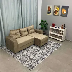 Sofa Florenca 3 Lugares Com Chaise Tecido Suede 200cm Bege Foto Real
