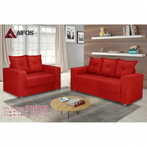 conjunto sofa 2 e 3 lugares palermo vermelho