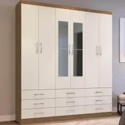 Guarda Roupa Sevilha Com Espelho 6 Portas 9 Gavetas Nogueira Off White