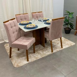 Mesa De Jantar Los Angeles 120x80cm 4 Cadeiras Foto Real