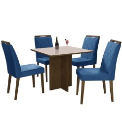 Mesa De Jantar Los Angeles 120x80cm Com 4 Cadeiras Azul