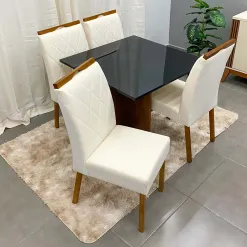Mesa De Jantar Los Angeles 90x90cm Com 4 Cadeiras Foto Real