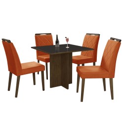 Mesa de Jantar Los Angeles 90x90cm com 4 Cadeiras Minas Plac Canela Grafite com Tecido Cobre