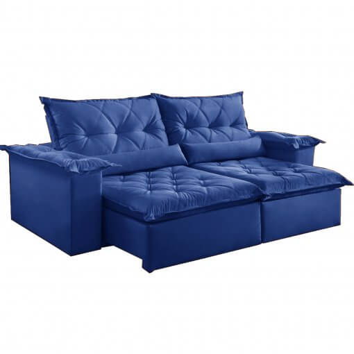 Sofa Retratil e Reclinavel Ouro Preto Azul Veludo