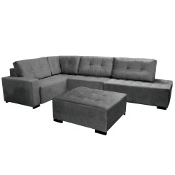 Sofá de Canto 9160 7 Lugares com Puff e Almofadas Soltas Tecido Suede Boareto Cinza