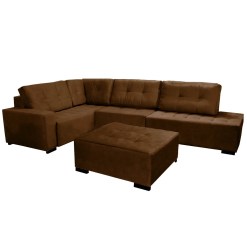 Sofá de Canto 9160 7 Lugares com Puff e Almofadas Soltas Tecido Suede Boareto Marrom