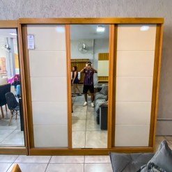 Guarda Roupa Capri Casal 3 Portas De Correr Com Espelho Bianchi Foto Real