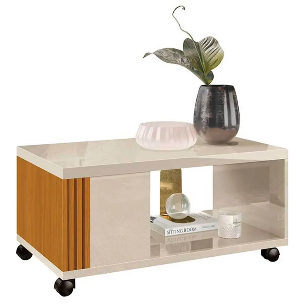 Mesa De Centro Pratica Com Rodizios EDN Off White Cedro