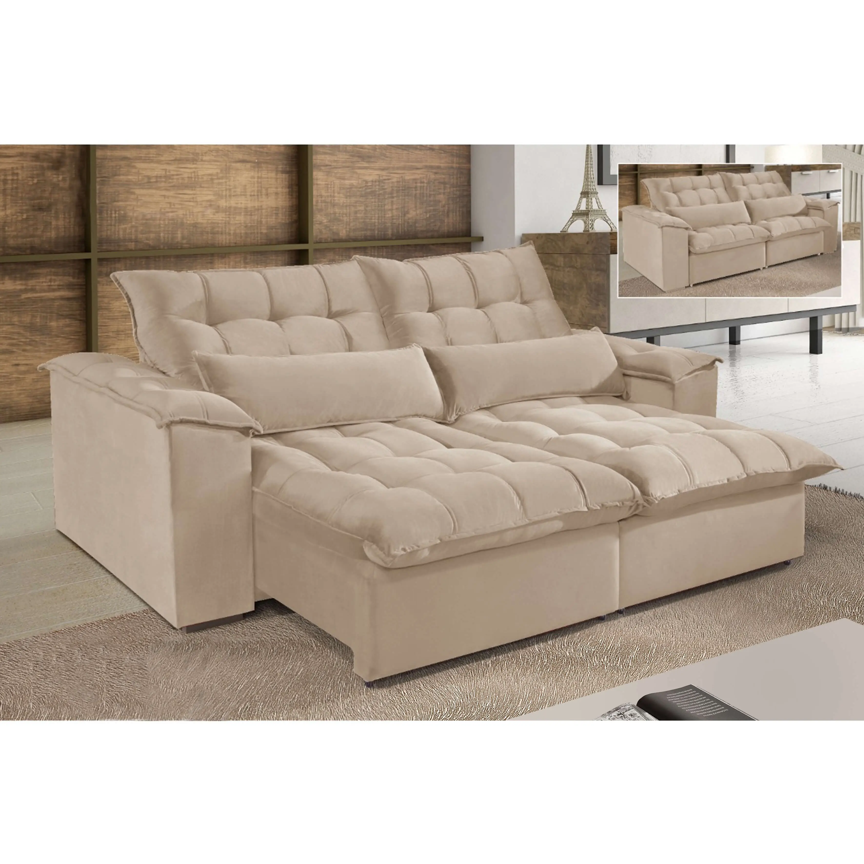 Sofa Antonelle 4 Lugares Retratil e Reclinavel 230cm Boareto Bege