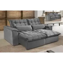 Sofa Antonelle 4 Lugares Retratil e Reclinavel 230cm Boareto Cinza
