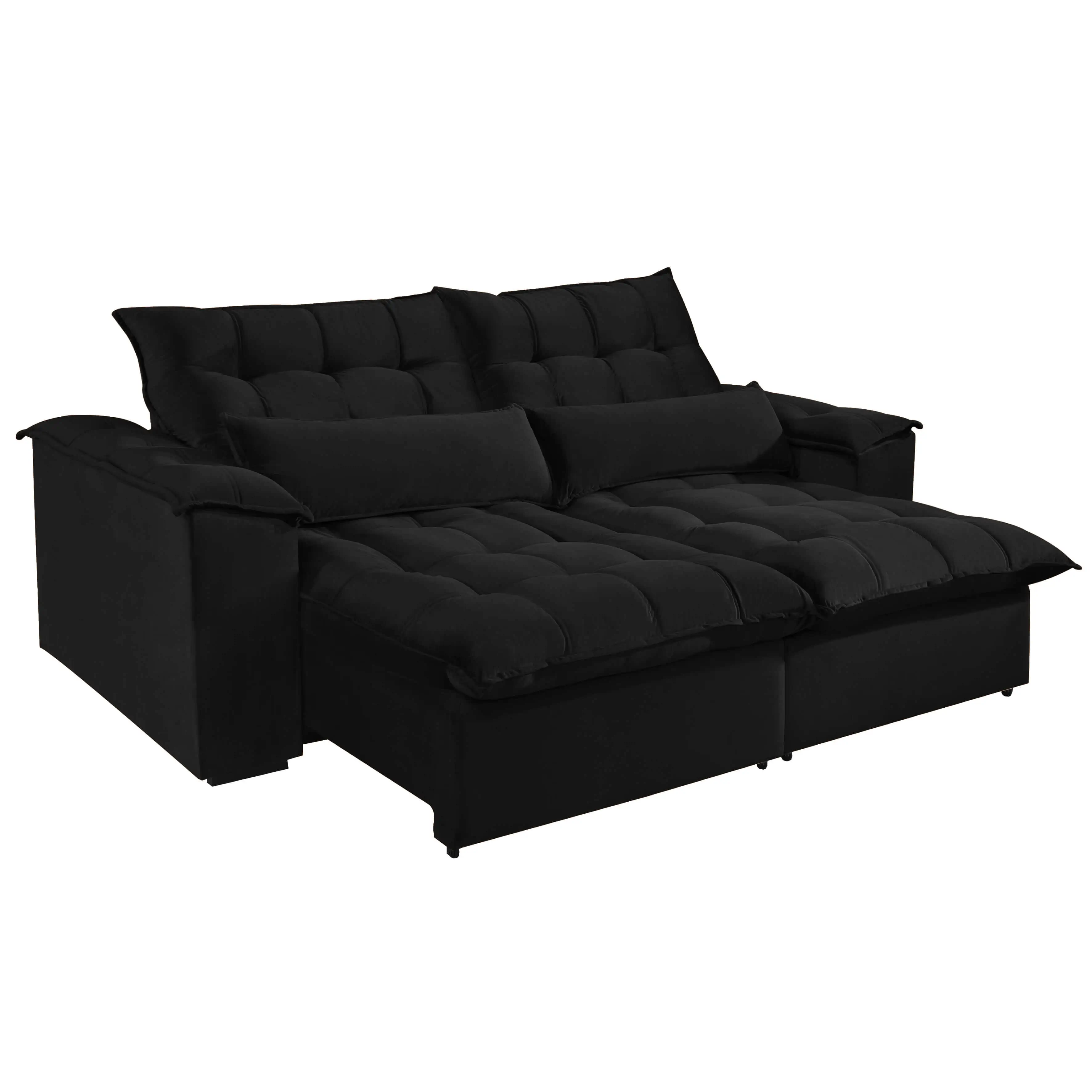 Sofa Antonelle 4 Lugares Retratil e Reclinavel Tecido Veludo 230cm Preto