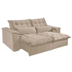 Sofa Antonelle 3 Lugares Retratil e Reclinavel Tecido Veludo 200cm Boareto Bege