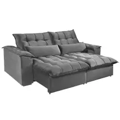 Sofa Antonelle 3 Lugares Retratil e Reclinavel Tecido Veludo 200cm Boareto Cinza