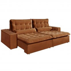 Sofa com Molas 4 Lugares Retratil e Reclinavel Paris Tecido Veludo 250cm Ferrugem
