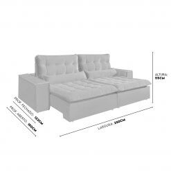 Sofa com Molas 4 Lugares Retratil e Reclinavel Paris Tecido Veludo 250cm Medidas