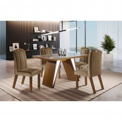 Mesa de Jantar com 4 Cadeiras Ravena Castanho Premium Off White 120×80
