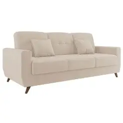 Sofa Cama Pamela 4 Lugares Reclinavel Com Bau 207cm Tecido Veludo Matrix Bege
