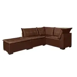 Sofa De Canto Saturno 5 Lugares Com Puff 186cm X 186cm Tecido Suede Aifos Marrom