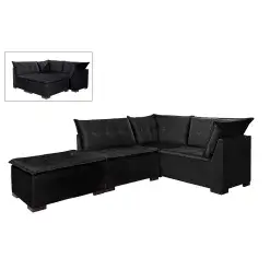Sofa de Canto Saturno 5 Lugares com Puff 186cm x 186cm Suede Preto