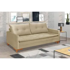 Sofa Inglaterra 2 Lugares com Almofadas Soltas Tecido Veludo 180cm Bege