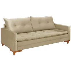 Sofa Inglaterra 2 Lugares com Almofadas Soltas Tecido Veludo 180cm Boareto Bege