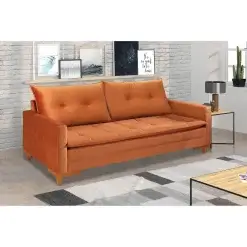Sofa Inglaterra 2 Lugares com Almofadas Soltas Tecido Veludo 180cm Cobre