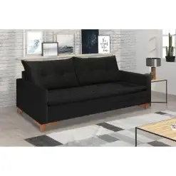 Sofa Inglaterra 2 Lugares com Almofadas Soltas Tecido Veludo 180cm Preto