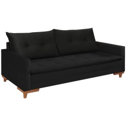 Sofa Inglaterra 2 Lugares com Almofadas Soltas Tecido Veludo 180cm Boareto Preto