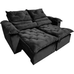 Sofa Santorini 2 Lugares Retratil e Reclinavel Fofissimo Tecido Veludo 180cm Imperio Preto