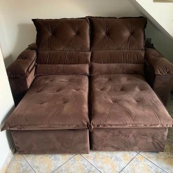 Sofa Santorini 2 Lugares Retratil e Reclinavel Fofissimo Tecido Veludo 180cm Imperio Marrom Foto Real